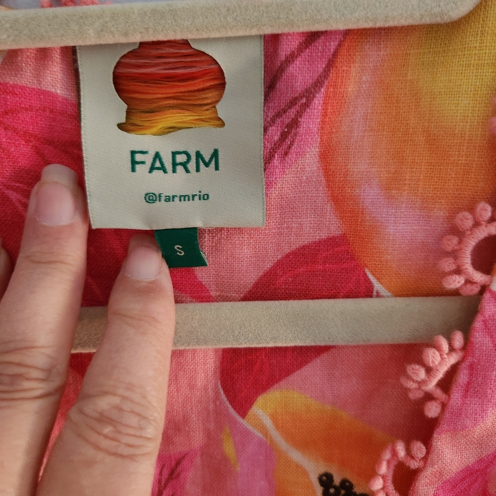 Farm Rio Pink Midi Dress 100% Linen S - Picture 11 of 13